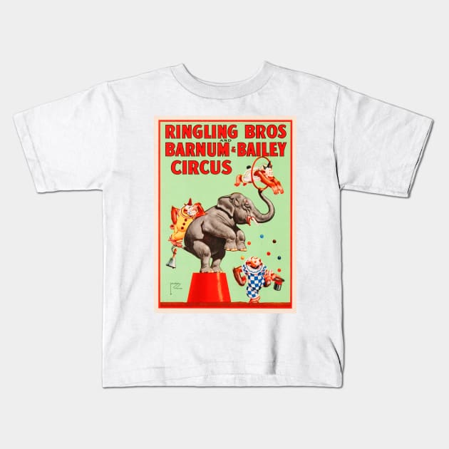 Ringling Bros Barnum & Bailey CIRCUS ACROBATIC WILD ANIMALS Show Lithograph Poster Kids T-Shirt by vintageposters